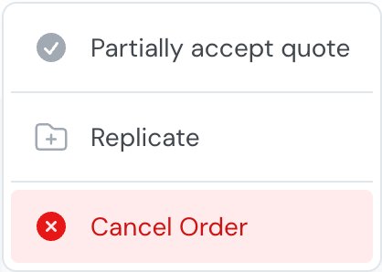 order actions menu
