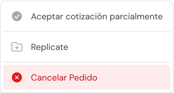 order actions menu